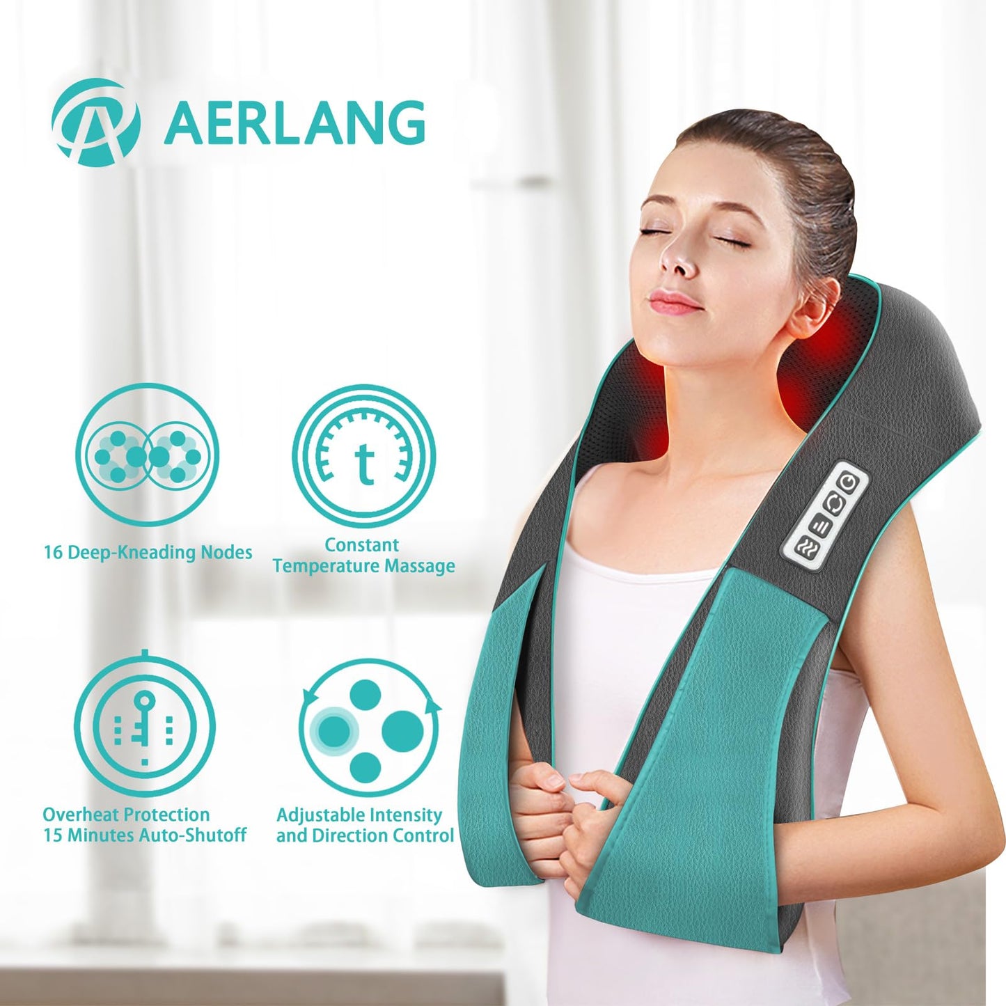 AERLANG Shiatsu Back and Neck Massager, Back Massager Deep Tissue Kneading Massager Neck and Shoulder Massager with Heat, Electric 4D Massage Pillow Fathers Day Dad Gifts from Daughter Beauty mixology