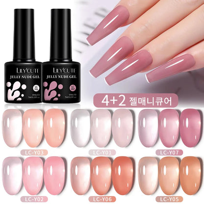 LILYCUTE 6PCS/SET 7ml Jelly Pink Nude Translucent Gel Nail Polish Set - velvetglow