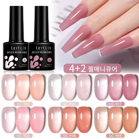 LILYCUTE 6PCS/SET 7ml Jelly Pink Nude Translucent Gel Nail Polish Set - velvetglow Beauty mixology