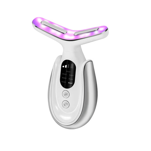 Rechargeable Face and Neck Massager with 7 Colours LED and Heat Mode, - velvetglow Beauty mixology