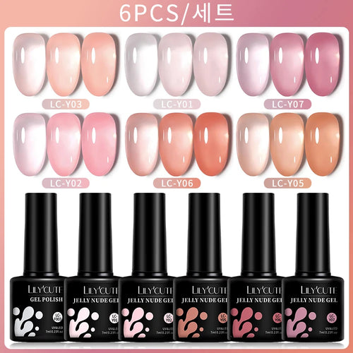 LILYCUTE 6PCS/SET 7ml Jelly Pink Nude Translucent Gel Nail Polish Set - velvetglow Beauty mixology