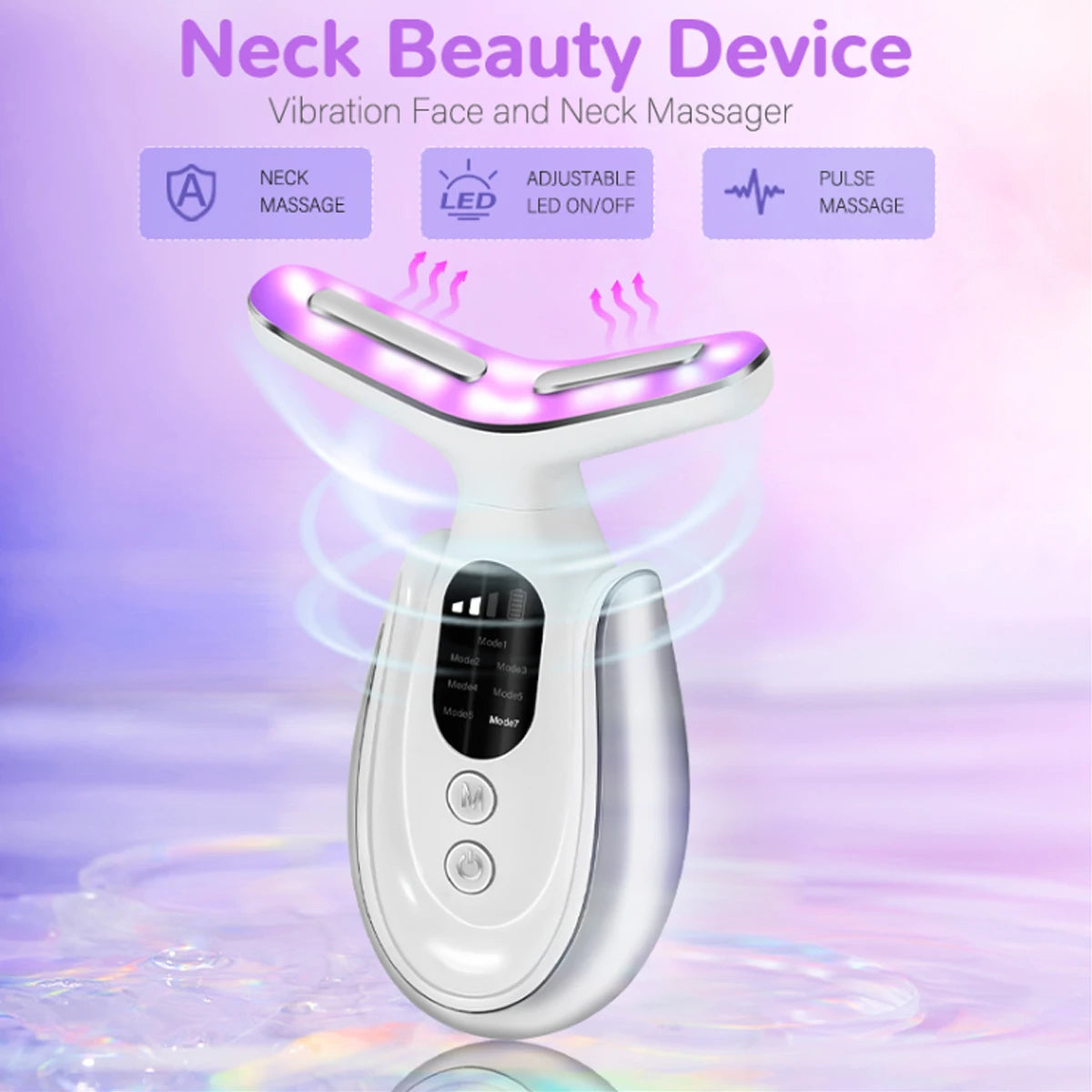 Rechargeable Face and Neck Massager with 7 Colours LED and Heat Mode, - velvetglow Beauty mixology