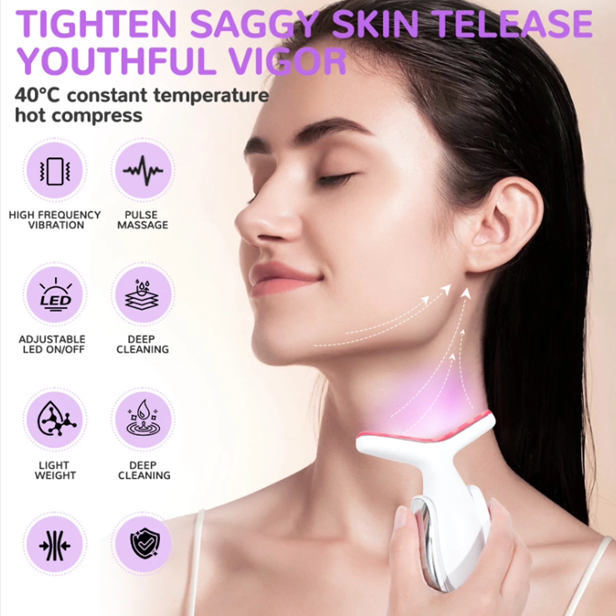 Rechargeable Face and Neck Massager with 7 Colours LED and Heat Mode, - velvetglow Beauty mixology