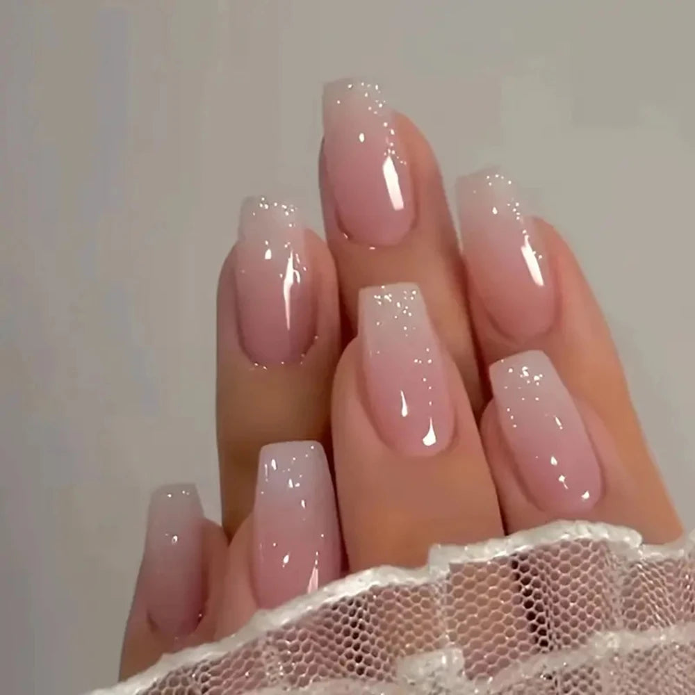 Long Coffin Pink Press On Nails - Easy Application - velvetglow