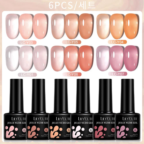 LILYCUTE 6PCS/SET 7ml Jelly Pink Nude Translucent Gel Nail Polish Set - velvetglow Beauty mixology