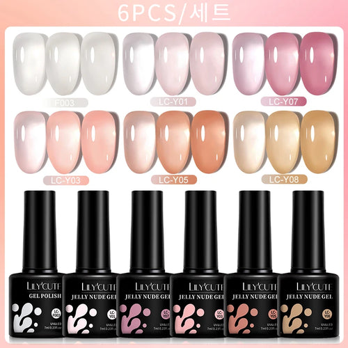 LILYCUTE 6PCS/SET 7ml Jelly Pink Nude Translucent Gel Nail Polish Set - velvetglow Beauty mixology