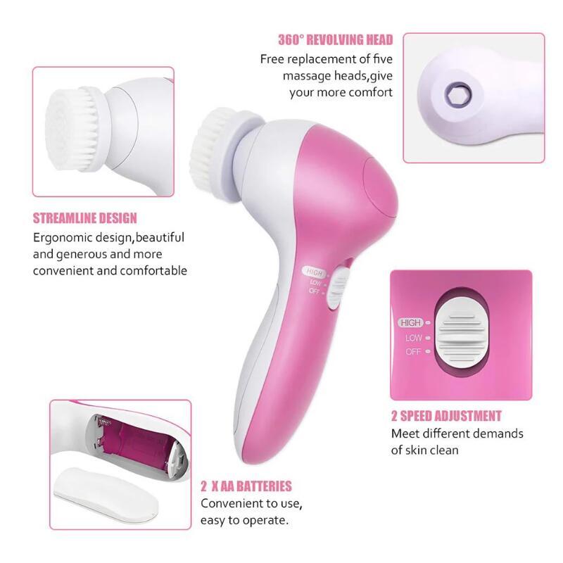 5 in 1 Face Massage Cleansing Brush Set - velvetglow Beauty mixology